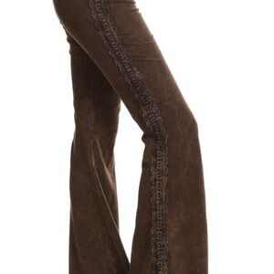 Chatoyant Mineral Washed Lace Trim Bell Bottom Pants Size S Boho Western Neutral